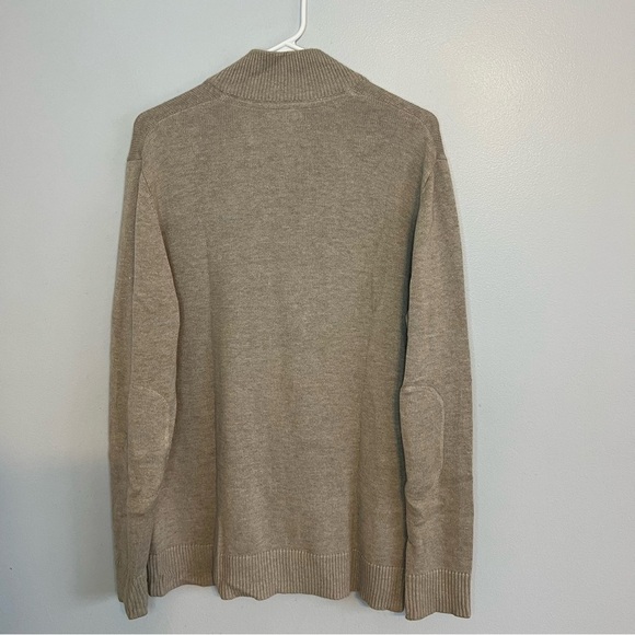Gap Mens Sweater Large Tan Henley Wool Blend Double Elbows Mock Neck Pockets - Picture 9 of 12